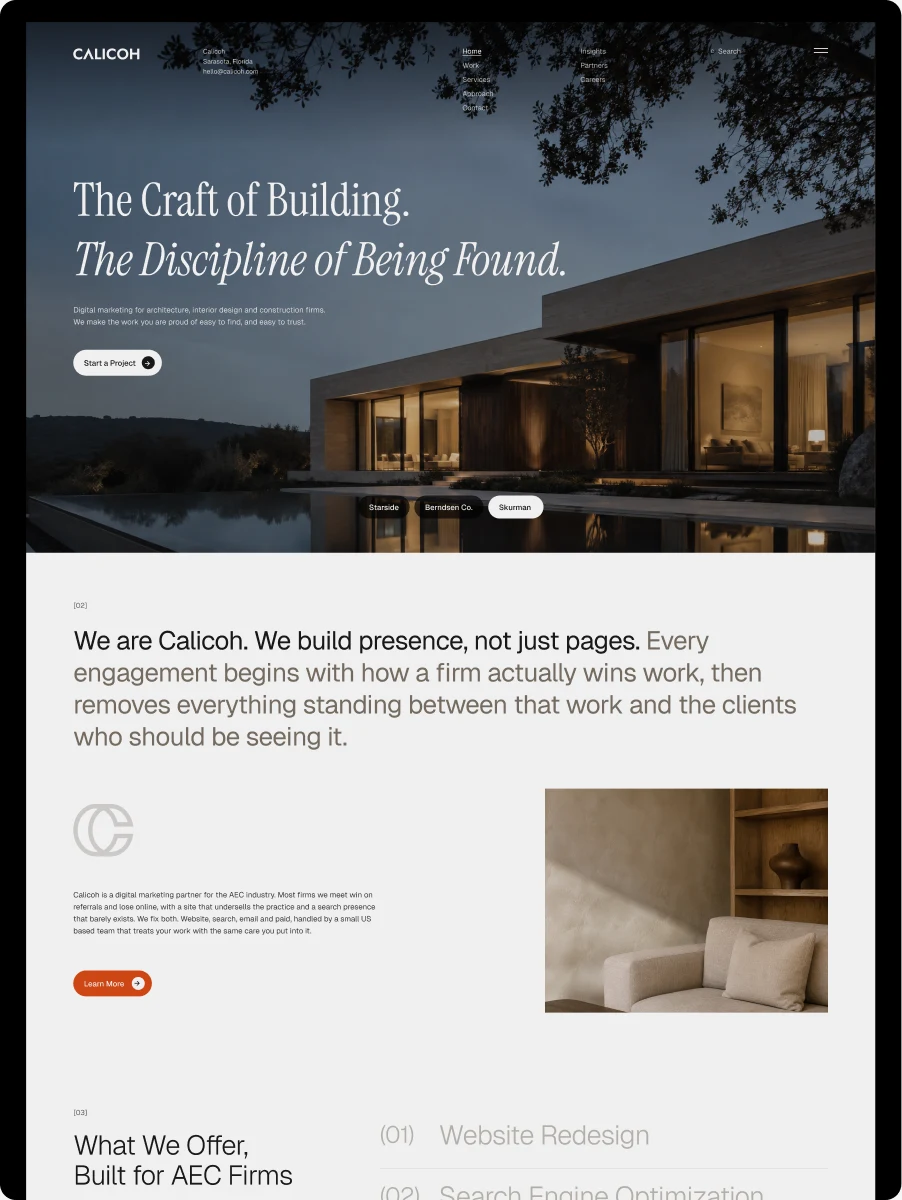 Calicoh website: we build presence, not just pages