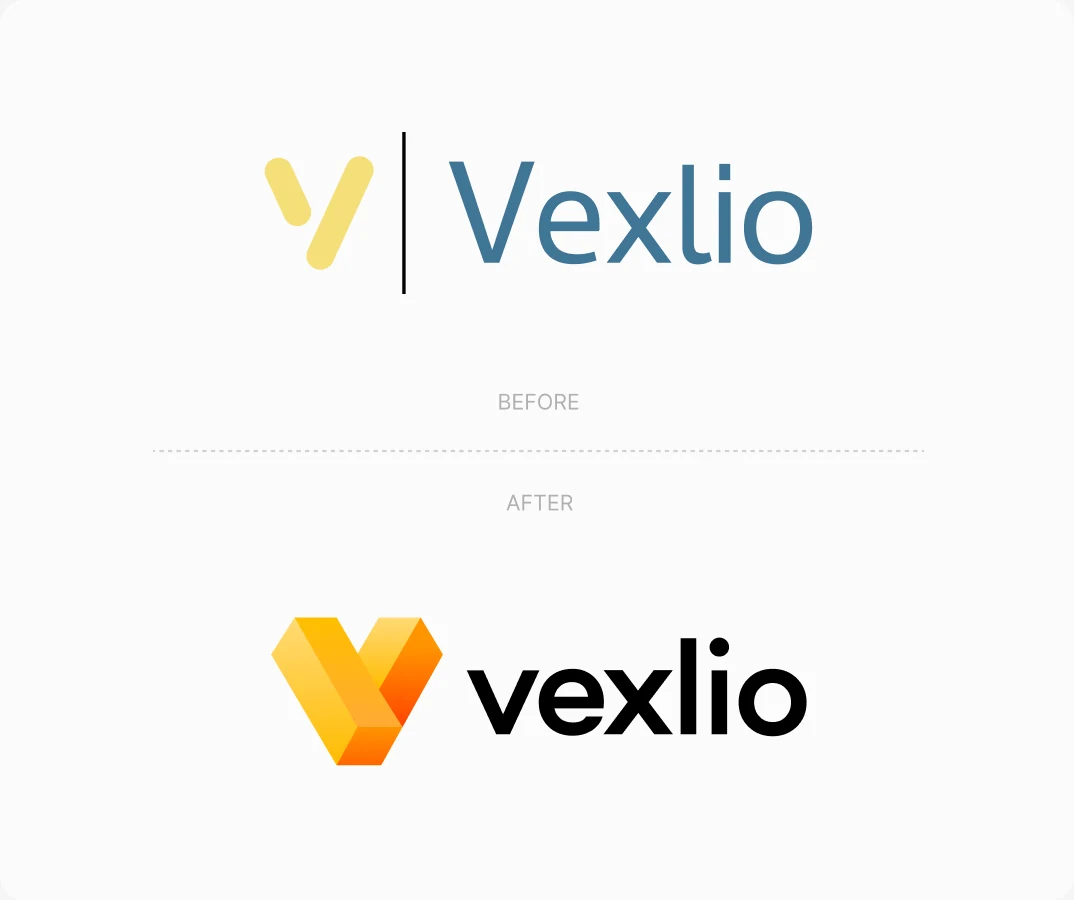 Vexlio logo before and after the rebrand