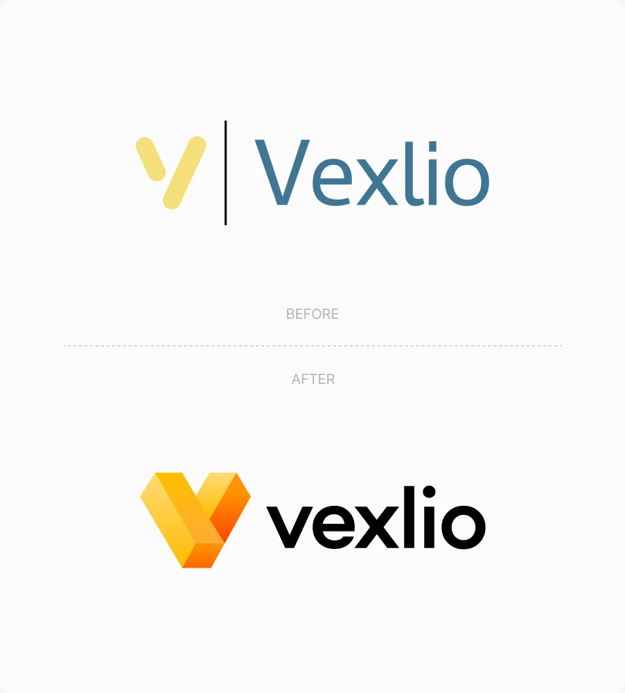 Vexlio logo before and after the rebrand