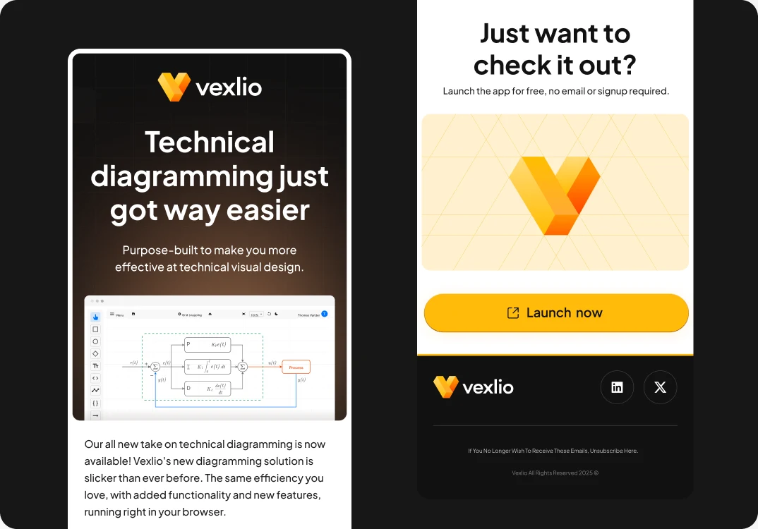 Vexlio onboarding email on a phone