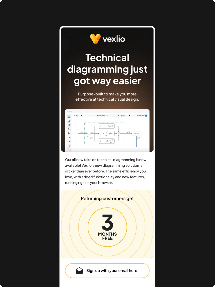 Vexlio onboarding email on a phone