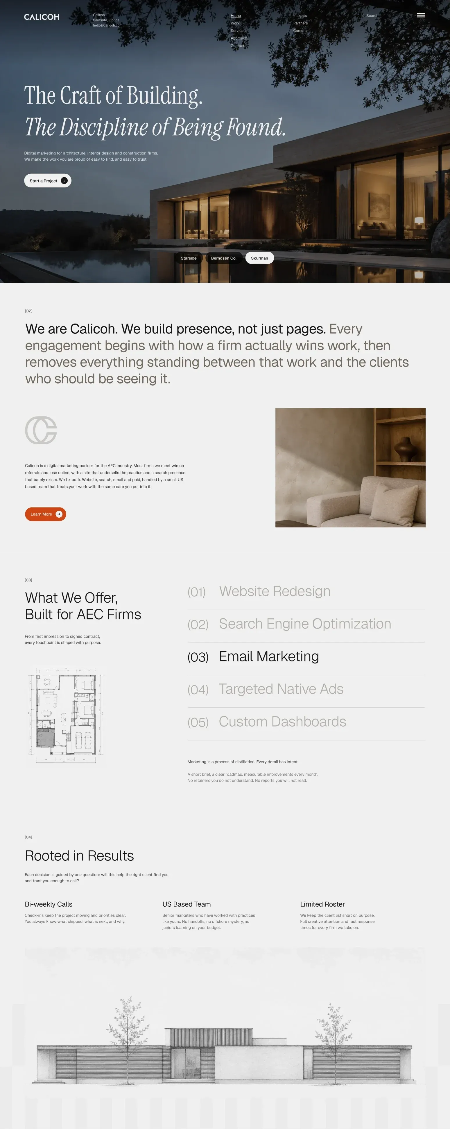The Calicoh website, scrolling